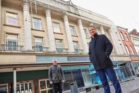 Wykeland Group Development Surveyor Tom Watson, right, with Sean Carrison, Managing Director of Kingston Cleaning Services, outside Hull’s former M&S store, which is owned by Wykeland. They are pictured during a programme of cleaning works Wykeland carried out on landmark buildings it owns in Hull city centre earlier this year.