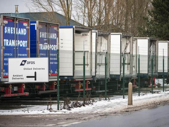 File photo  of lorries parked up at the DFDS warehouse at Larkhall, South Lanarkshire
