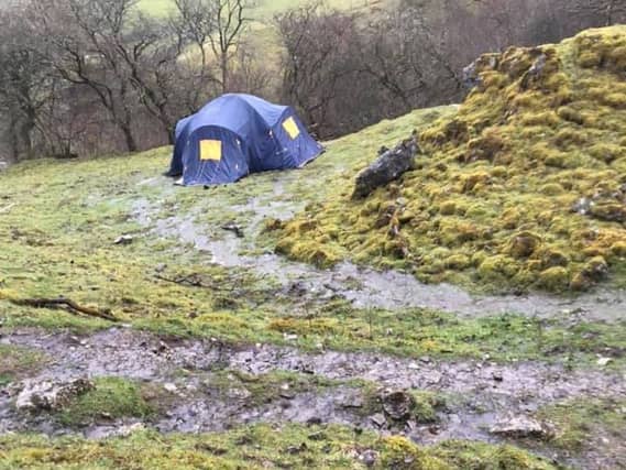 The wild campers pitched their tent near Kisdon Force (photo: Matthew Teague)