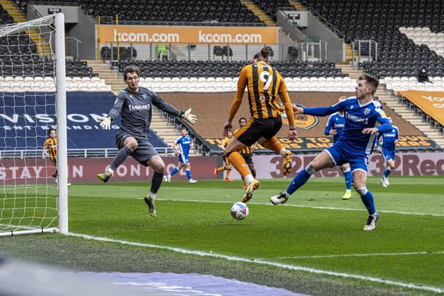 Tom Eaves opens the scoring for Hull City (Picture: Tony Johnson)