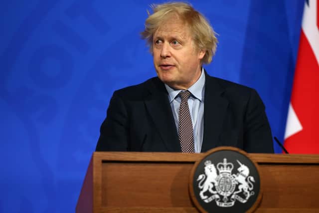 Prime Minister Boris Johnson during a media briefing on coronavirus (Covid-19) from Downing Street's new White-House style media briefing room.