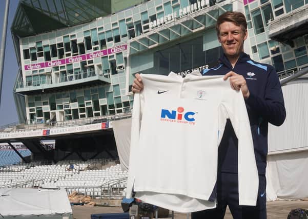 Shirt deal: Yorkshire captain Steve Patterson with the sponsored shirt.