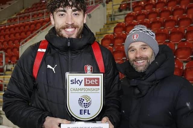 Rotherham United's Matt Crooks, pictured with Paul Warne after being named as the Championship's player of the month for January.