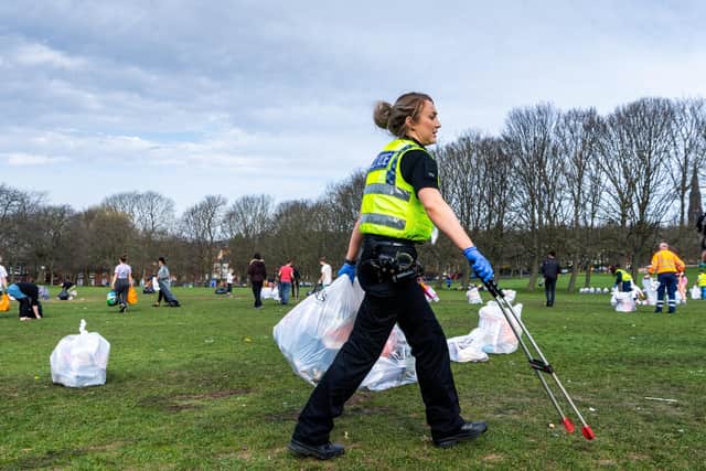 Part of the clean-up operation on Woodhouse Moor in Leeds.