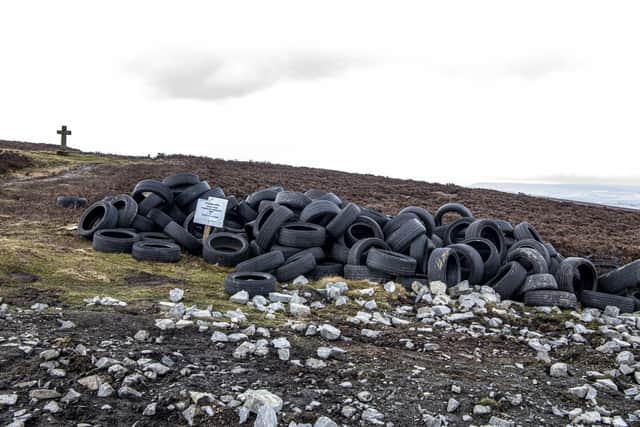 Hundreds of tyres were dumped
