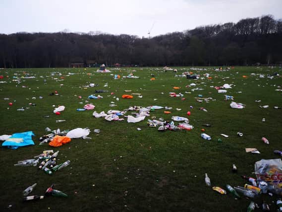 Rubbish left at Endcliffe Park after a day of partying