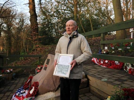 Mi Amigo flypast at Endcliffe Park in Sheffield. Friday February 22nd 2019. Tony Foulds is pictured at the memorial.
