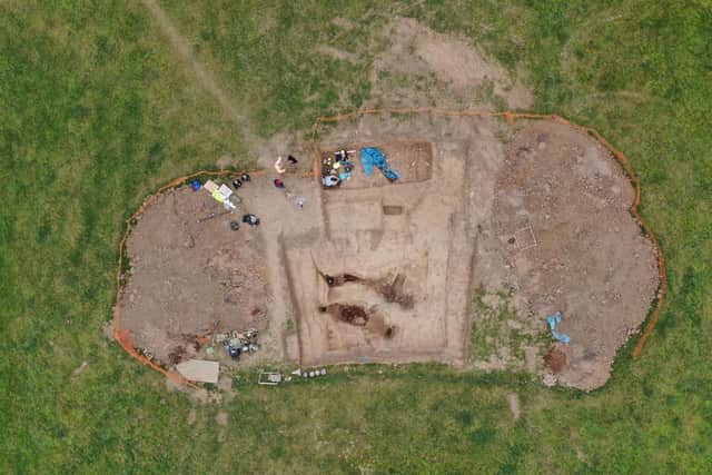 Drone image of the dig area at Street House Farm, Loftus, North Yorkshire Credit: Paul Docherty