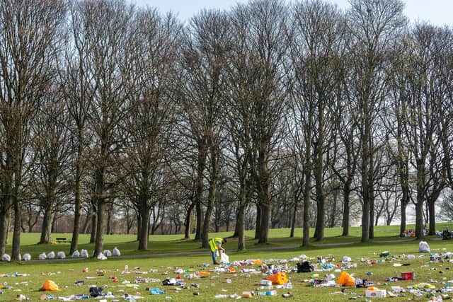 This was the state of Woodhouse Moor, Leeds, after groups of people took advantage of the easing of lockdown restrictions. Photo: James Hardisty.