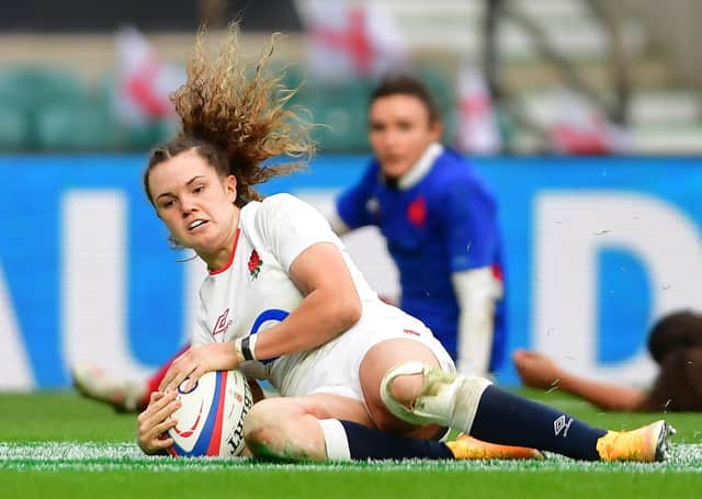 Touching down: Ellie Kildunne scores England’s third try in the autumn international v France in 2020. (Picture: Mike Hewitt/Getty Images)