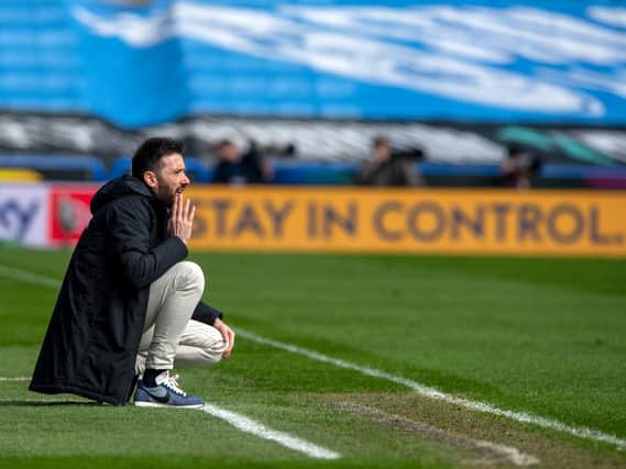 Huddersfield Town head coach Carlos Corberan on the touchline in Saturday's home game with Brentford. Picture: Bruce Rollinson.