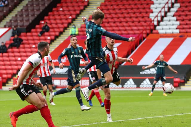 Leeds United's Patrick Bamford scores against Sheffield United at Bramall Lane earlier this season. Picture: Alex Livesey/NMC Pool/PA
