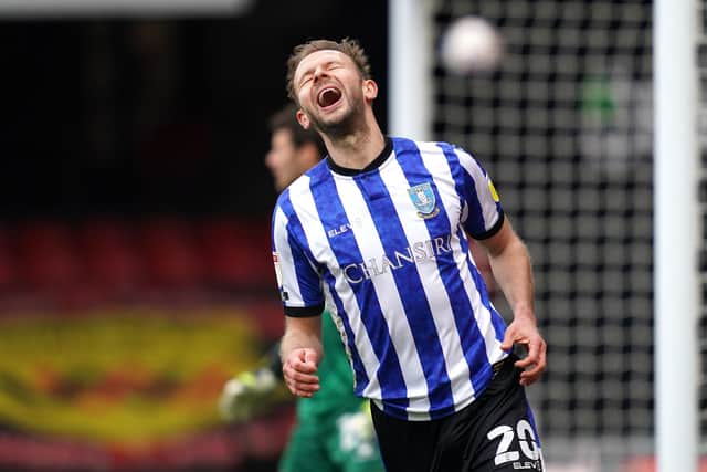 Sheffield Wednesday's Jordan Rhodes reacts after a missed chance. Picture: PA.