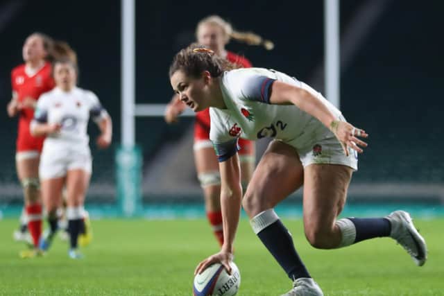 Kiehgley's Ellie Kildunne of England scores a try during the Old Mutual Wealth Series between England Women and Canada Women at Twickenham Stadium on November 25, 2017 in London, England.  (Picture: Warren Little/Getty Images)