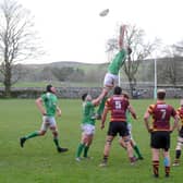 Out of action: The scene at Wharfedale’s Threshfields ground in happier times, main and right, when rugby union was being played and the ground was a thriving hub of spectators, players family and friends. (Picture: Tony Johnson)