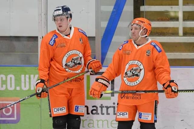 BRING IT ON: Brendan Connolly, right, pictured alongside fellow forward Alex Graham during practice at Ice Sheffield earlier this week. Picture: Dean Woolley.