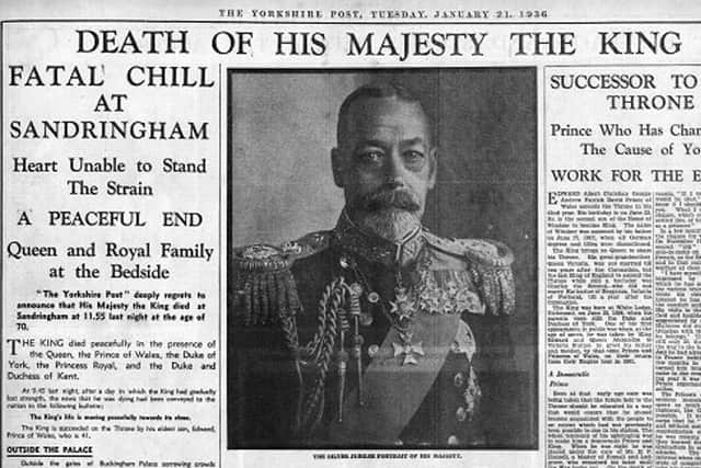 Front page of The Yorkshire Post announcing the death of King George V in 1936.