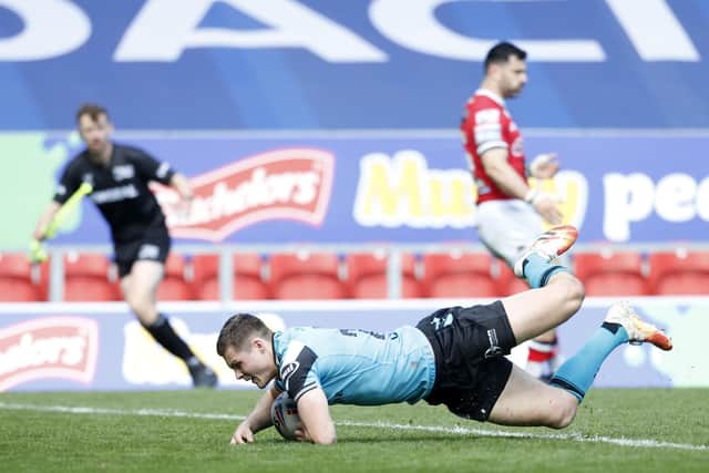 Easy does it:  Hull FC's Cameron Scott scores their fifth try. Picture by Ed Sykes/SWpix.com