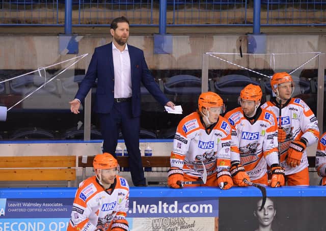 FRUSTRATIONS: Sheffield Steelers' head coach, Aaron Fox on the bench against Manchester on Sunday. Picture: Dean Woolley.