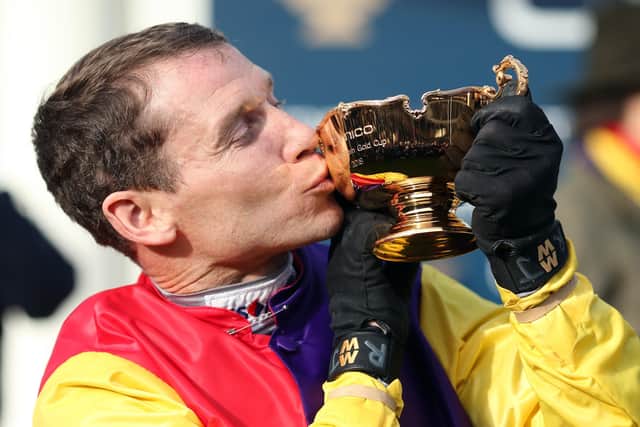 Richard Johnson celebrates the 2018 Gold Cup win of Native River.