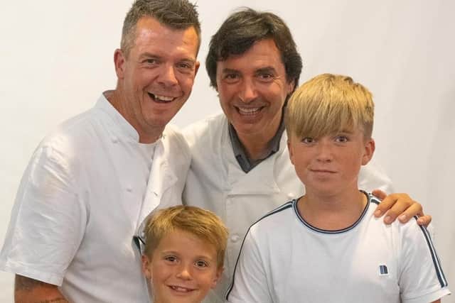 Tim with sons Charlie and Henry and celebrity chef Jean Christophe Novelli