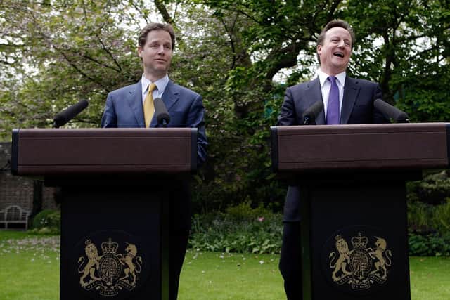 David Cameron 9right) and Nick Clegg formed a coalition after the 2010 election.