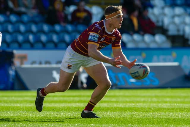 Huddersfield Giants' Adam O'Brien in action against Wigan will look to celebrate his England Knights call-up when they head to St Helens on Friday. (PIC: TONY JOHNSON)
