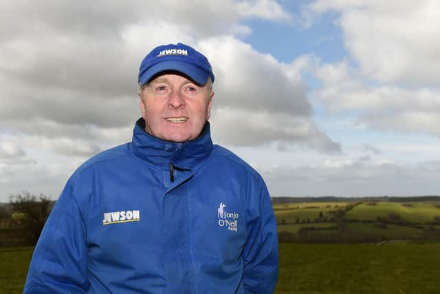 Trainer Jonjo O'Neill on the gallops at his Jackdaws Castle stables in Gloucestershire.