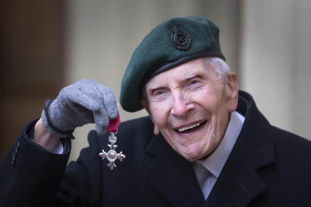 D-Day veteran Harry Billinge after receiving his MBE from the Queen.