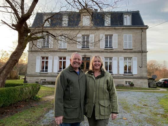Debbie and Nigel ouside Chateau Gioux