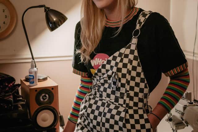 Fashion designer Rebecca Hemans of Foundling Studio wears an entirely handmade outfit. Hemans describes her style as “trashion” as she likes to make new garments out of pieces people are throwing out. Photograph courtesy of Madeleine Winters and My Indie Wardrobe.