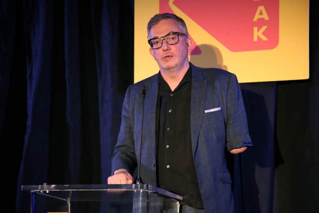 Giles Duley accepts the Humanitarian Award onstage during the 3rd annual Kodak Awards at Hudson Loft on February 15, 2019 in Los Angeles, California.  (Photo by Phillip Faraone/Getty Images for Kodak Motion Picture & Entertainment)