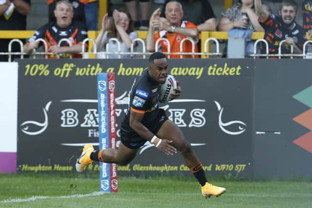 DEBUT TO REMEMBER: For Castleford Tigers' Jason Qareqare after scoring less than a minute into his first game. Picture: Ed Sykes/SWpix.com