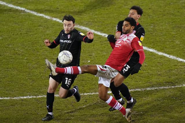 Rotherham United's Oliver Rathbone (left) and Rarmani Edmonds-Green (right), battle for the ball with Crewe Alexandra's Mikael Mandron. Picture: PA