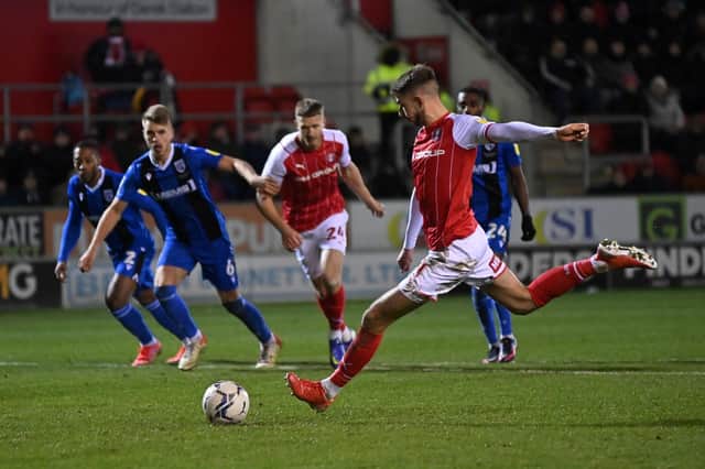 GOALS: Dan Barlaser scores a penalty against Gillingham In a productive December for the Rotherham United midfielder