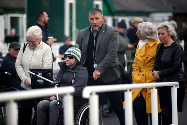 Of and running: Leeds Rhinos great Rob Burrow and former  team-mate Barrie McDermott were at Catterick to see Burrow Seven run for the first time last month. The gelding is due to race at Wetherby today. Picture: Simon Marper/PA Wire.