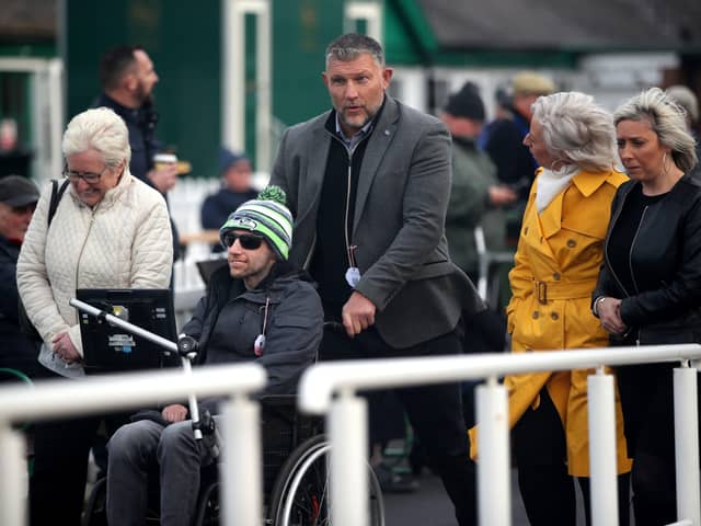 Of and running: Leeds Rhinos great Rob Burrow and former  team-mate Barrie McDermott were at Catterick to see Burrow Seven run for the first time last month. The gelding is due to race at Wetherby today. Picture: Simon Marper/PA Wire.