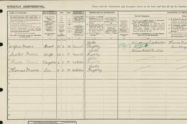 Undated handout photo issued by National Archives of a 1921 Census record, shows Thomas Moore, better known as Sir Captain Tom, who walked 100 laps of his garden during the pandemic and raised £33m for NHS charities. At the time the Census was taken Tom was one year old and living in Keighley.