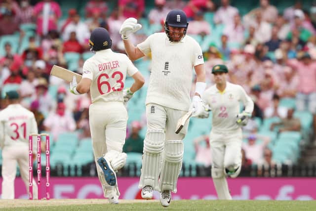 Ouch: Jonny Bairstow reacts to being hit.
