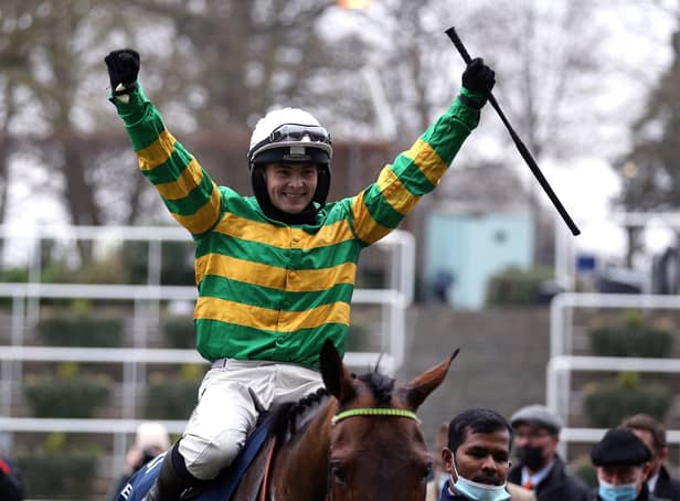 Champ ridden by Jonjo O'Neill junior. after winning the Howden Long Walk Hurdle at Ascot's pre-Christmas meeting.