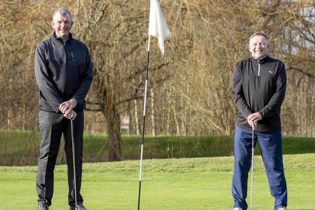 Two golfing pals bagged stunning holes-in-one in shots on the same hole in a game — beating odds of 17 million to one.