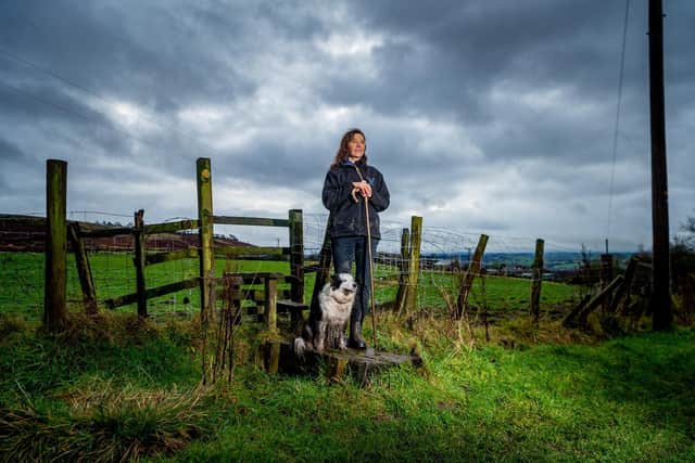 Vicki Metcalfe, of Mainline Border Collie Centre, with working 4 1/2 year old Border Collie called Gail. Picture James Hardisty.
