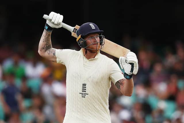 England's Ben Stokes reacts after being dismissed by Australia's Nathan Lyon.