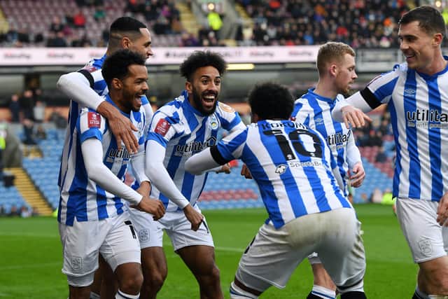Huddersfield Town's Josh Koroma celebrates making it 1-1 before the Terriers went on to beat Burnley. Picture: Jonathan Gawthorpe