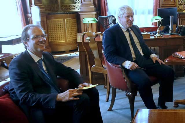 File photo dated 19/07/16 of Prime Minister Boris Johnson with his principal private secretary, Martin Reynolds (left), who sent an email to more than 100 Downing Street employees asking them to "bring your own booze" for an evening gathering, ITV reported (PA)