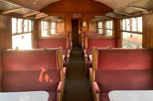The interior of one of the 1950s coaches up for sale
