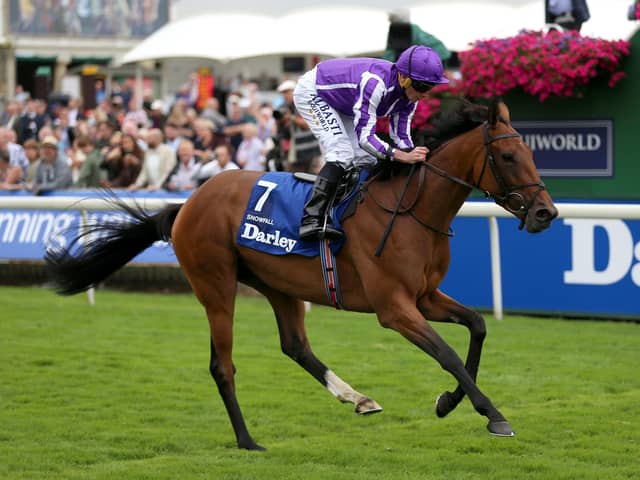 Queen of York: Snowfall and Ryan Moore coming home to win the Darley Yorkshire Oaks last season - her second win of the season on Knavesmire. Picture: Nigel French/PA Wire.
