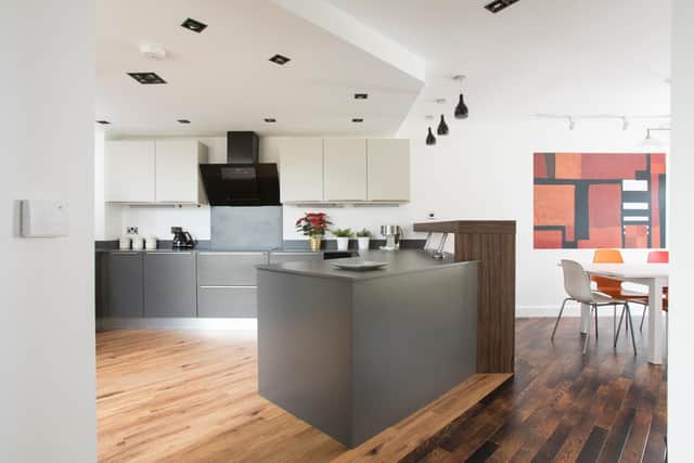 The contemporary kitchen/dining area