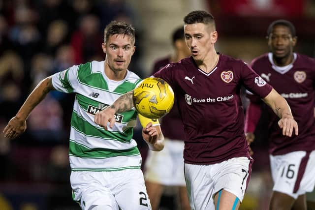 New signing: Bradford City's Jamie Walker in action for Hearts against Celtic.