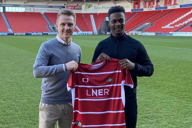 Kieran Agard is welcomed back to South Yorkshire by Doncaster Rovers manager Gary McSheffrey. Picture: Doncaster Rovers